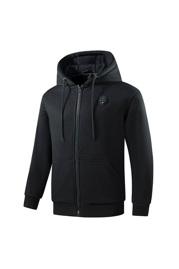 Men's 5-Zone Heating Solid Color Hooded Zip-Up Sport Outdoor Lighted Sweatshirt Jacket Casual Long Sleeve Sportswear