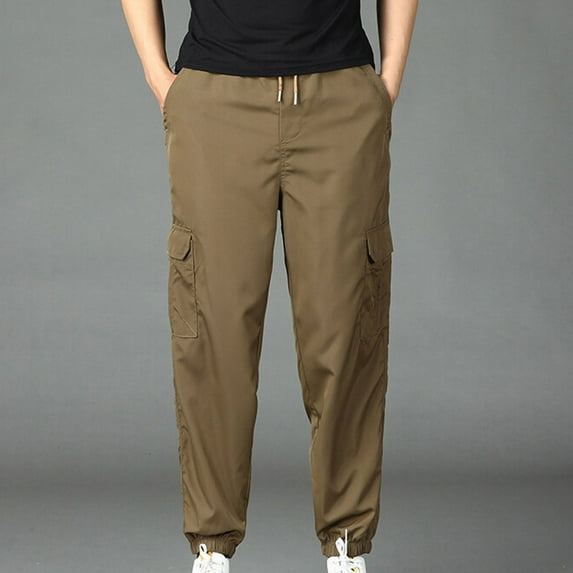Yusimy Men's Cargo Pants Solid Color Workwear Multiple Pockets Casual Long Pants Modern Utility Style