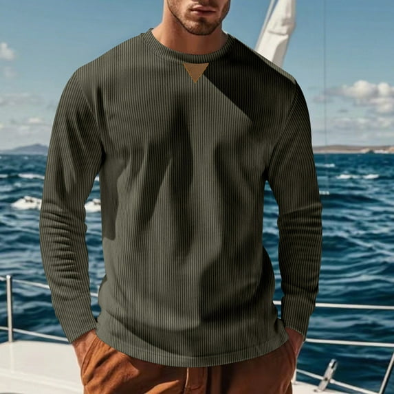 Yusimy Men's Casual Corduroy Shirt Long Sleeve Round Neck Solid Color Casual Fashion
