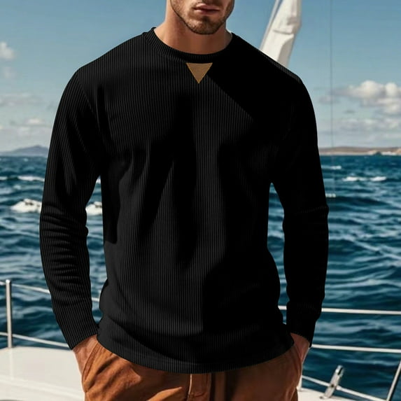 Yusimy Men's Casual Corduroy Shirt Long Sleeve Round Neck Solid Color Casual Fashion