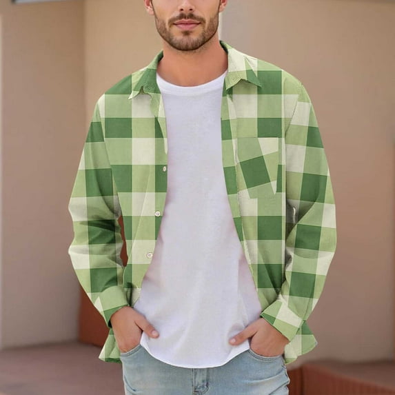 Yusimy Men's Casual Cotton Flannel Plaid Overshirt Jacket - Long Sleeve Button-Down, Warm Comfortable Fabric, Fall Winter Layering & Outdoor Wear