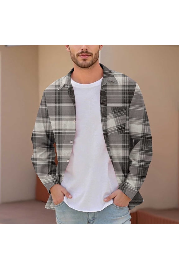 Men's Casual Cotton Flannel Plaid Overshirt Jacket - Long Sleeve Button-Down, Warm Comfortable Fabric, Fall Winter Layering & Outdoor Wear