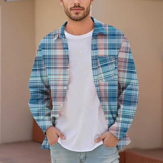 Yusimy Men's Casual Cotton Flannel Plaid Overshirt Jacket - Long Sleeve Button-Down, Warm Comfortable Fabric, Fall Winter Layering & Outdoor Wear