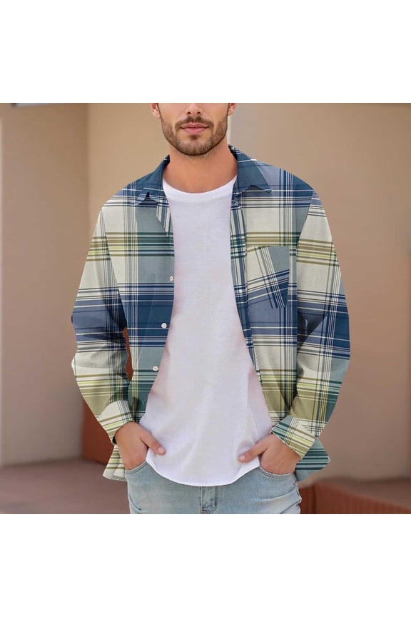 Men's Casual Cotton Flannel Plaid Overshirt Jacket - Long Sleeve Button-Down, Warm Comfortable Fabric, Fall Winter Layering & Outdoor Wear