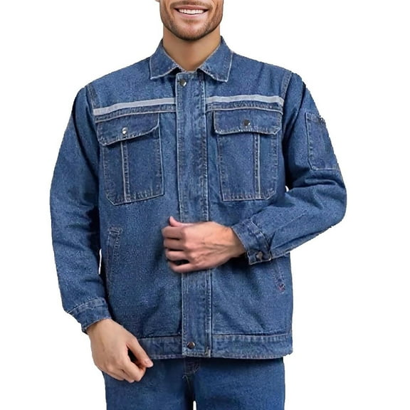Yusimy Men's Casual Denim Jacket with Multiple Pockets Button-Up Long Sleeve Shirt Hooded Workwear Style Denim Coat