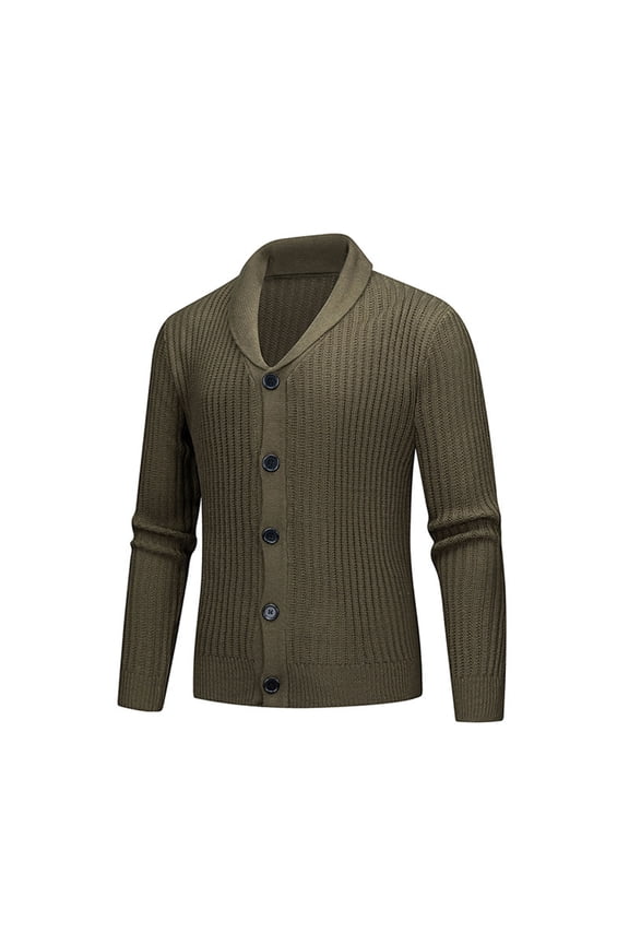 Men's Casual Fall/Winter Knit Cardigan - Solid Color, Long Sleeve, Button Placket & Lapel Collar