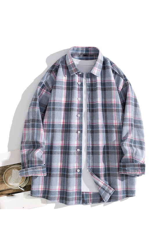 Men's Casual Fashion Striped/Plaid Long Sleeve Spread Collar Button Pocket Top - Classic Pattern Practical Pocket Casual Versatile Style