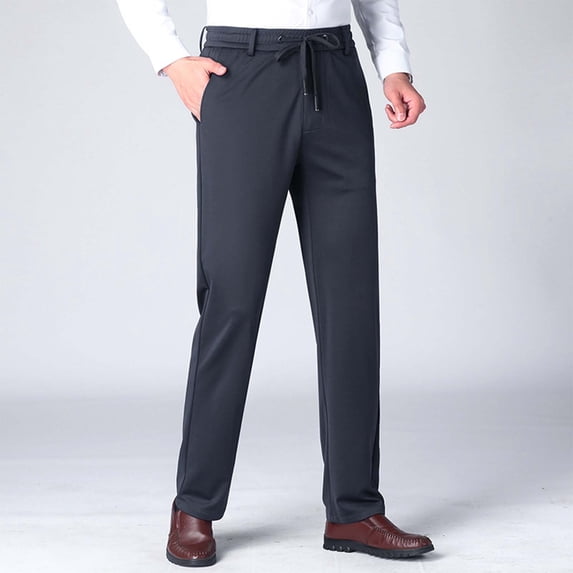 Yusimy Men's Casual Fleece-Lined Pants Straight-Leg Warm Long Pants Senior-Friendly Pants Solid Color Drawstring Waist & With Pockets Casual Style