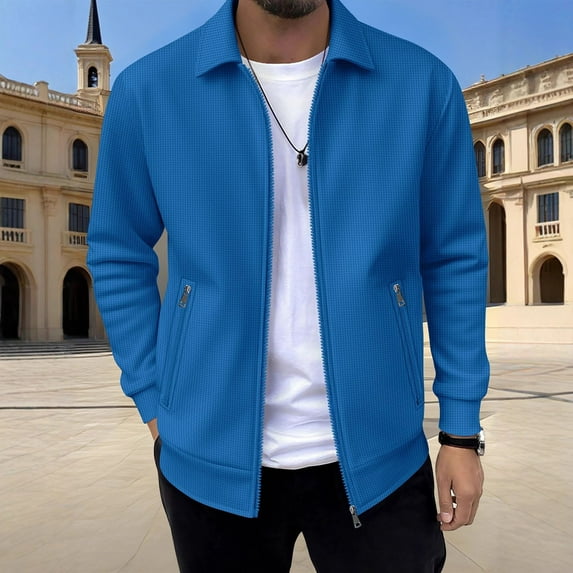 Yusimy Men's Casual Jacket Solid Color Lapel Collar Zipper Pocket Long Sleeve Outerwear Urban Streetwear Modern Minimalist Contemporary Style Everyday Essentials