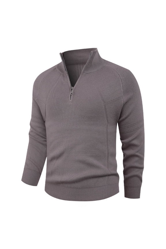 Men's Casual Knit Sweater Solid Color Button Stack Collar Elastic Long Sleeve Pullover