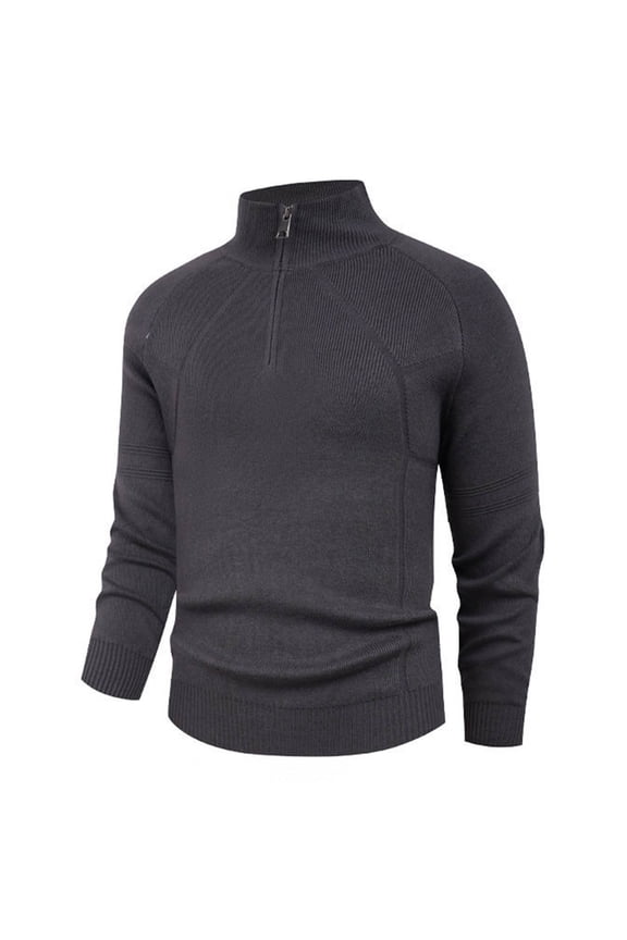 Men's Casual Knit Sweater Solid Color Button Stack Collar Elastic Long Sleeve Pullover