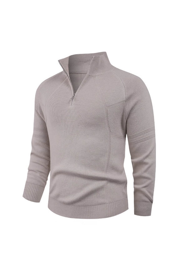Men's Casual Knit Sweater Solid Color Button Stack Collar Elastic Long Sleeve Pullover