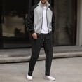 thumbnail image 1 of Yusimy Men's Casual Long Sleeve Two Piece Set, Color Block Zip-Up Stand Collar Cardigan & Round Neck Shirt with Elastic Waist Drawstring, 1 of 5