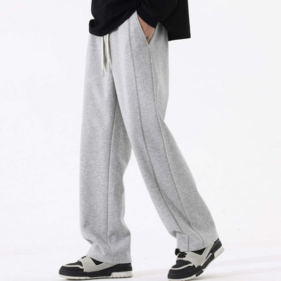 Yusimy Men's Casual Pants Elastic Waist with Drawstring Solid Color Functional Pockets Loose Fit Breathable Sporty Style