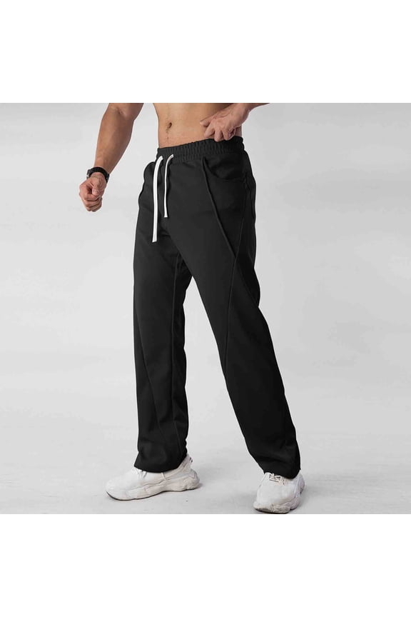 Men's Casual Pants Vertical Stripes Loose-fit Solid Color Modern Urban Style