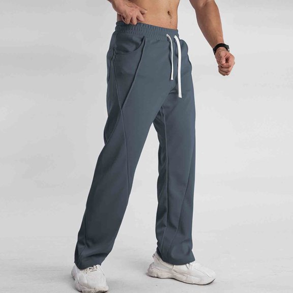 Yusimy Men's Casual Pants Vertical Stripes Loose-fit Solid Color Modern Urban Style