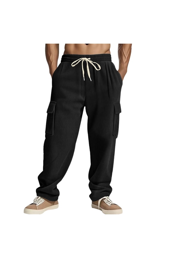 Men's Casual Pants Vertical Stripes Solid Color Loose Fit Relaxed Trousers Modern Urban Style