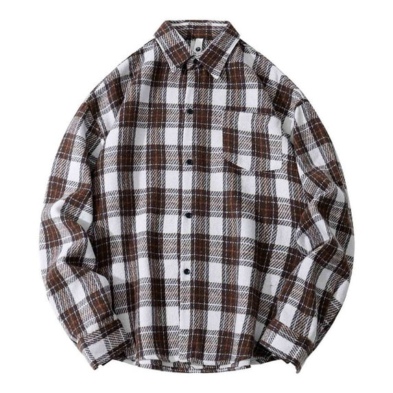 Yusimy Men's Casual Shirt Checkered Print Loose Fit Long Sleeve Lapel Button Pocket Fashion