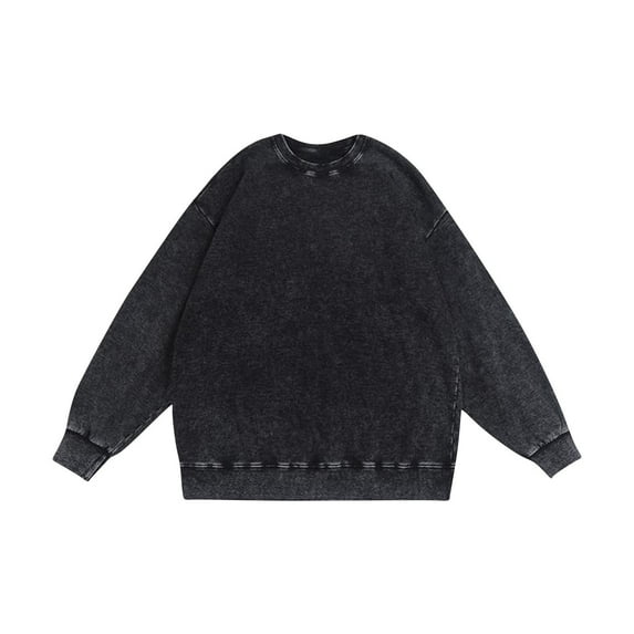 Yusimy Men's Casual Shirt Solid Color Distressed Long Sleeve Round Neck Vintage