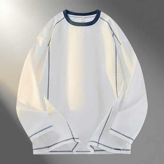 Yusimy Men's Casual Shirt Solid Color Long Sleeve Round Neck Modern Streetwear Minimalist Urban Top Apparel