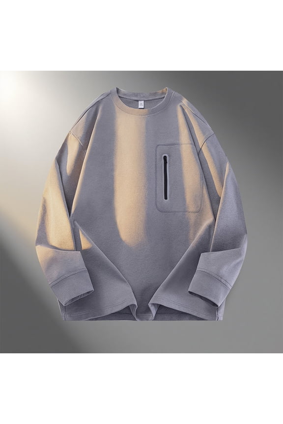 Men's Casual Shirt Solid Color Long Sleeve Round Neck Zipper Front Pockets Urban Streetwear Minimalist Modern Style