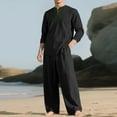 thumbnail image 1 of Yusimy Men's Casual Shirt Two-Piece Set Long Sleeve Round Neck Solid Color Pocket Elastic Waist Relaxed Outfit, 1 of 3