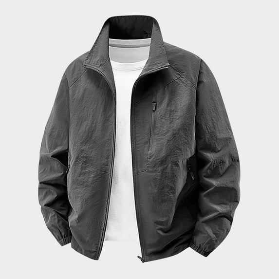 Yusimy Men's Casual Solid Color Lightweight Zip-Up Jacket Multiple Pockets Long Sleeve No Hood Utility Outerwear