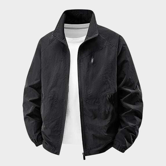 Yusimy Men's Casual Solid Color Lightweight Zip-Up Jacket Multiple Pockets Long Sleeve No Hood Utility Outerwear