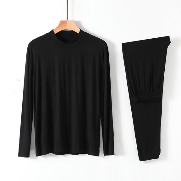 Yusimy Men's Casual Solid Color Warm Modal Crew Neck Long Sleeve 2-Piece Pajama Set