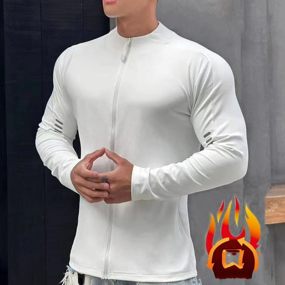 Yusimy Men's Casual Solid Color Zip-Up Hoodie Fleece Lined Fitness Long Sleeve Round Neck Sweatshirt Sporty Comfort Athleisure