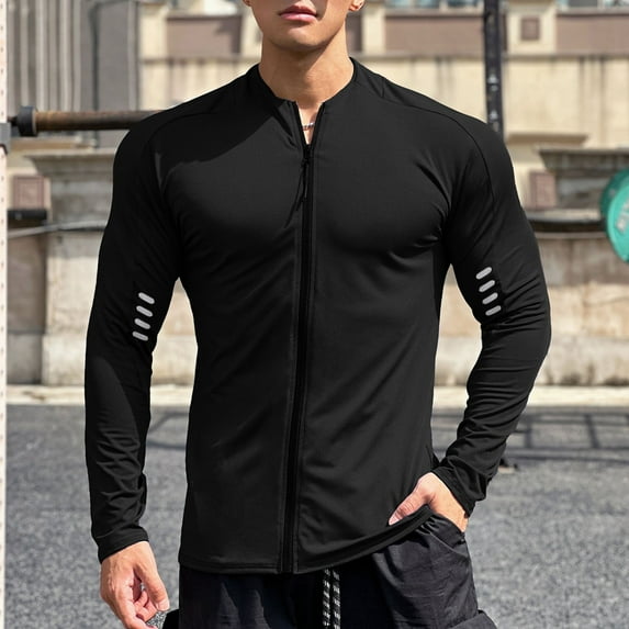 Yusimy Men's Casual Solid Color Zip-Up Hoodie Fleece Lined Fitness Long Sleeve Round Neck Sweatshirt Sporty Comfort Athleisure