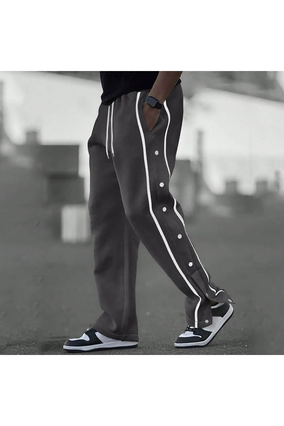 Men's Casual Sport Pants Solid Color Breathable Patchwork Fitness Straight Leg with Pockets Active Style