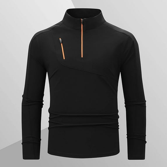 Yusimy Men's Casual Stand Collar Shirt Solid Color Zipper Long Sleeve Top Modern Fashion