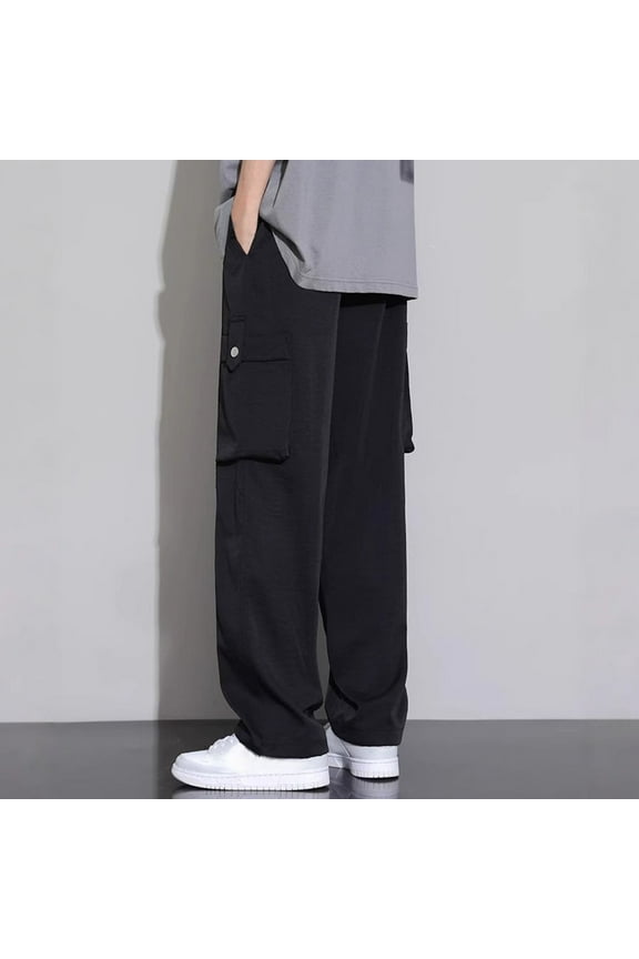 Men's Casual Striped Pants Solid Color Loose Fit Relaxed Trousers with Vertical Lines Modern Urban Style