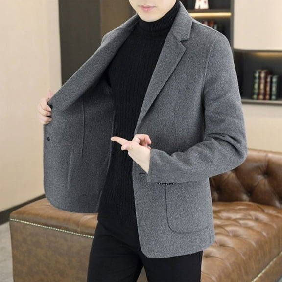 Yusimy Men's Casual Tweed Coat Solid Color With Pockets Wool Coat Classic Style Autumn Winter Casual
