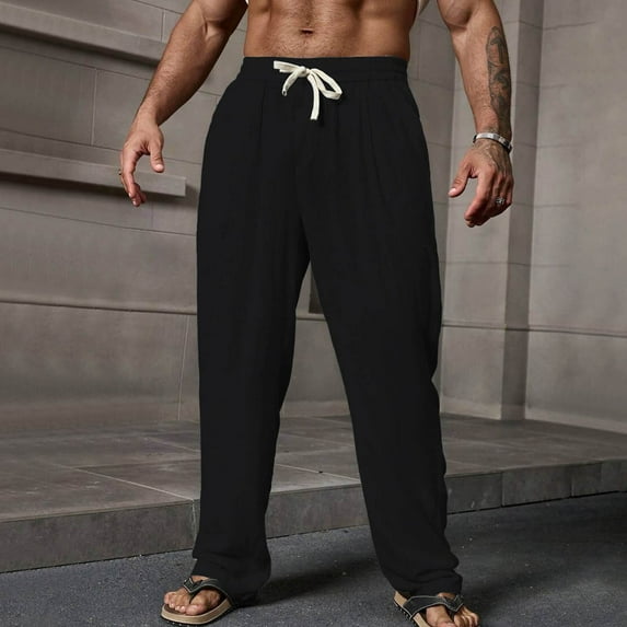 Yusimy Men's Casual Wide Leg Pants - Loose Fit Solid Color Sporty Breathable Trousers - Athleisure Style