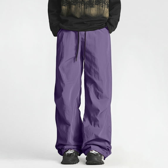 Yusimy Men's Casual Wide Leg Pants Solid Color Elastic Drawstring Waist Beach Pockets Relaxed Fit Casual Style