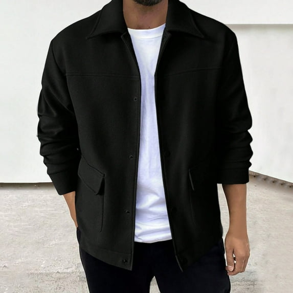 Yusimy Men's Casual Wool Blend Coat Solid Color Lapel Collar Long Sleeve Button Front Hoodless Overcoat