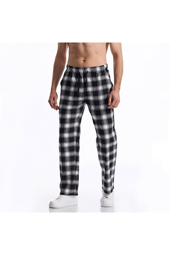 Men's Checkered Casual Pants Elastic Waist Straight Leg Sporty Trousers Comfortable Outdoor Activewear Loose Fit Stretch Fabric