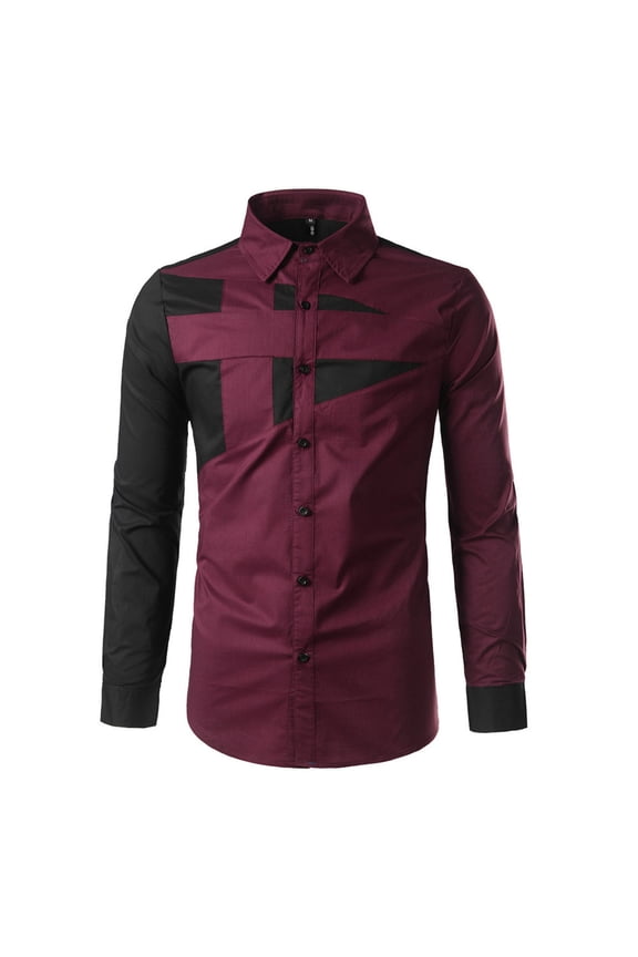 Men's Checkered Shirt Color Block Button-Down Collar Long Sleeve Casual Fashion Button Front Top