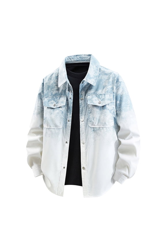 Men's Checkered Shirt Color-blocked Turn-down Collar Button Long Sleeve Classic Style