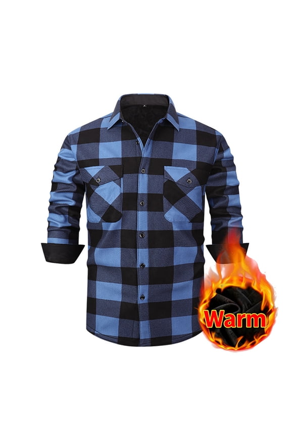 Men's Checkered Shirt Jacket Button-Front Point Collar Fleece-Lined Dual Pockets Long Sleeve Casual Warm Outerwear