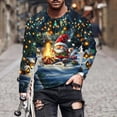 thumbnail image 1 of Yusimy Men's Christmas Print Long Sleeve Round Neck T-Shirt Casual Festive Graphic Holiday Streetwear Style Fashion, 1 of 5