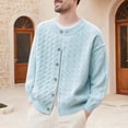 thumbnail image 1 of Yusimy Men's Chunky Knit Sweater Button-Front Cardigan Round Neck Stretch Knit Long Sleeve Solid Color Casual Comfort Fit, 1 of 4