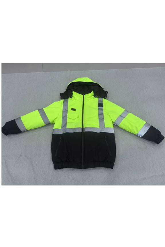Men's Color-Block Reflective Eco-Friendly Heating Jacket USB Charging Zip-Front Hooded Long Sleeve Thermal Outdoor Casual Coat