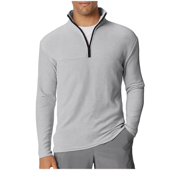 Yusimy Men's Color-Block Stand-Up Collar Half-Zip Waffle Knit Long Sleeve Sports Top Sporty Style