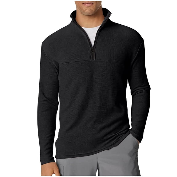 Yusimy Men's Color-Block Stand-Up Collar Half-Zip Waffle Knit Long Sleeve Sports Top Sporty Style