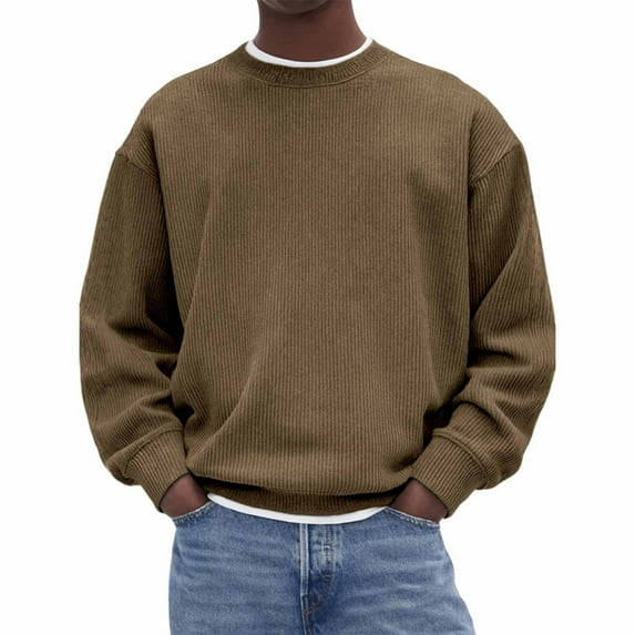 Yusimy Men's Corduroy Long Sleeve Hoodie Solid Color Crew Neck Casual Fashionable Sweatshirt