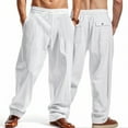 thumbnail image 1 of Yusimy Men's Cotton-Linen Cargo Pants High Waist Wide Leg Straight Cut Casual Fashion Relaxed Fit Trousers, 1 of 9