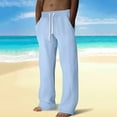 thumbnail image 1 of Yusimy Men's Cotton-Linen Casual Pants Relaxed Fit Drawstring Waist Breathable Straight Leg Multiple Pockets Casual Style, 1 of 9